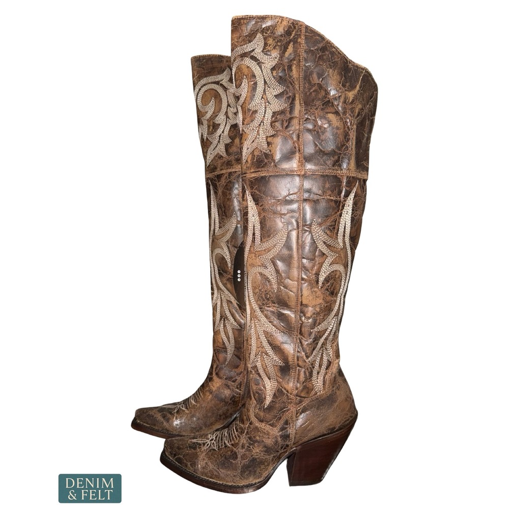 NEW Dan Post Jilted Womens Over The Knee Western Boots Brown Leather Size 6.5 M - Picture 9 of 16